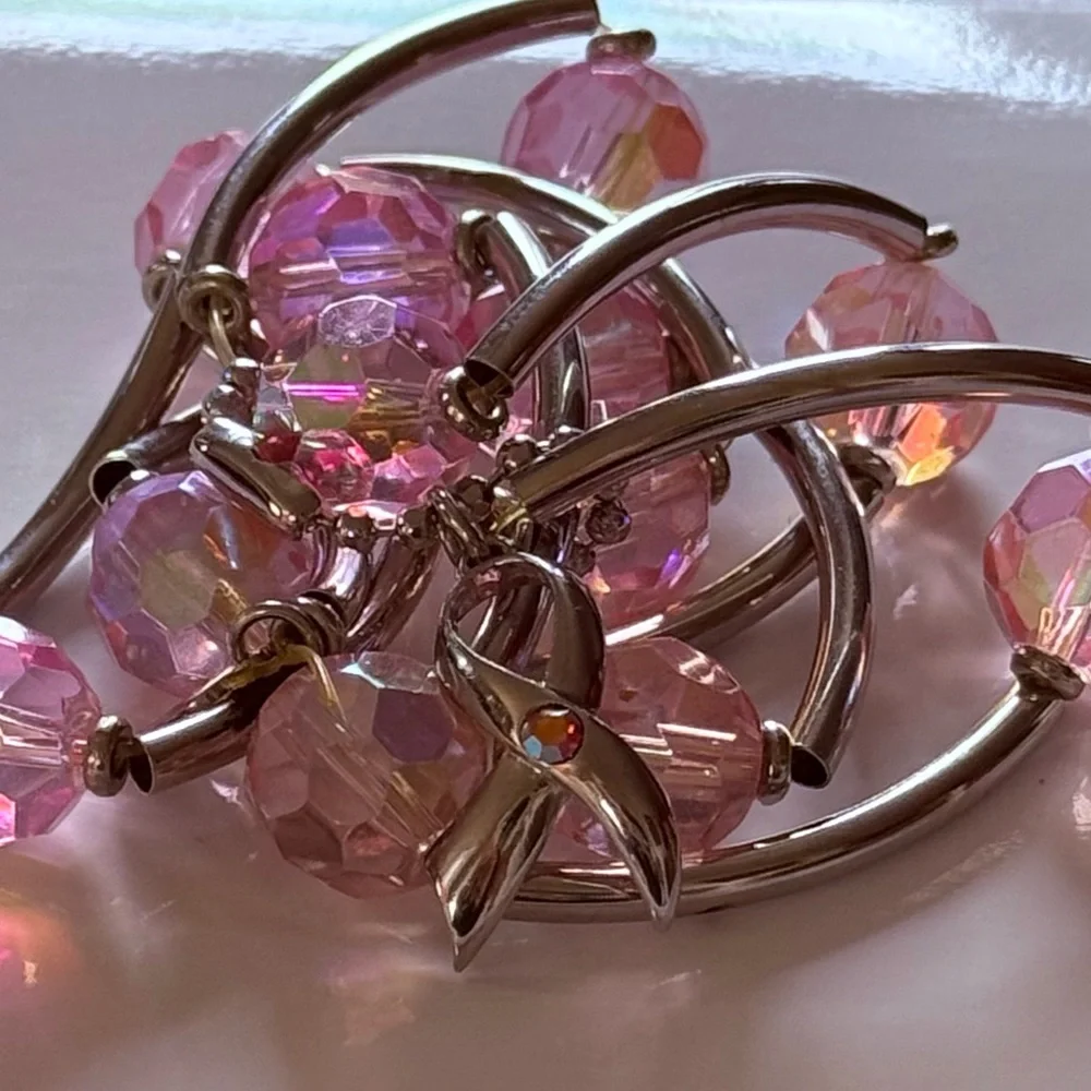 🩷 Breast Cancer Awareness Pink Faceted Beaded Bracelet Set of 3 by Cookie Lee - Picture 3 of 7